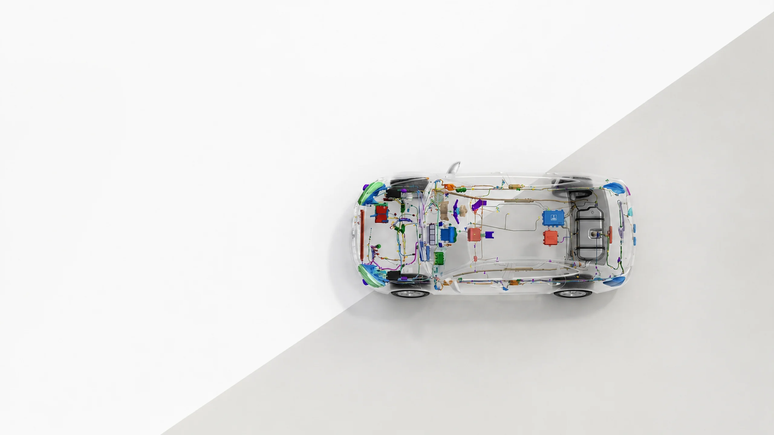 Integrated vehicle layout of wiring, HVAC, lamps and system components